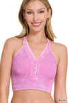 Not Today Washed Ribbed Cropped Button V-Neck Tank (Multiple Colors)